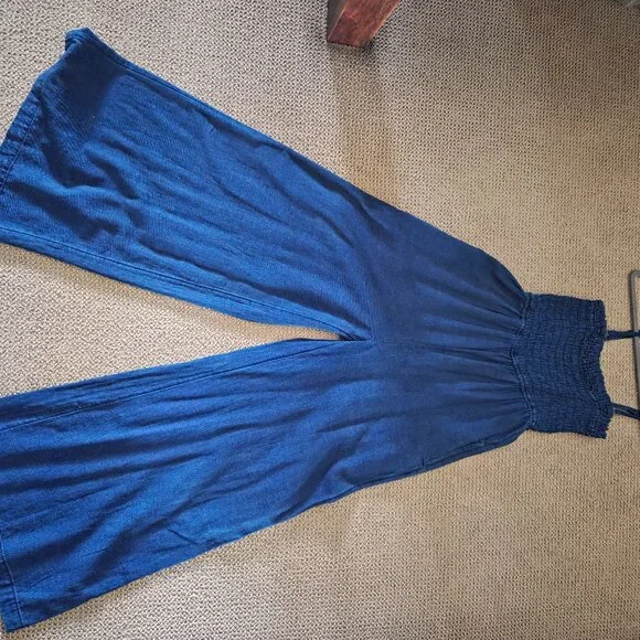 Anthropologie Pilcro Smocked Jumpsuit XXS Women Chambray Wide-Leg - Picture 3 of 5